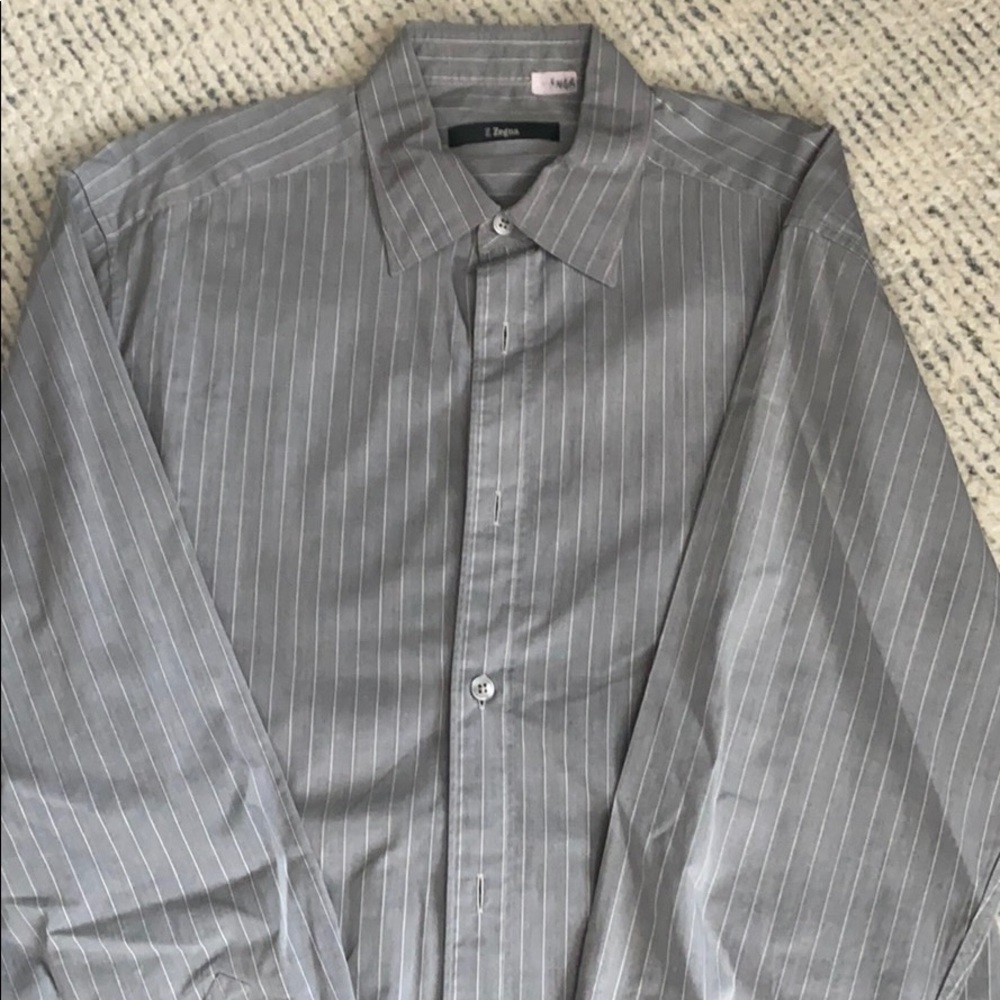 Authentic Zegna Grey striped bottom down shirt
